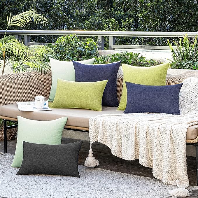 MIULEE Pack of 2 Decorative Outdoor Solid Waterproof Throw Pillow Covers Faux Linen Garden Farmhouse Cushion Cases for Halloween Tent Balcony Couch Sofa 20x12 Inch Black