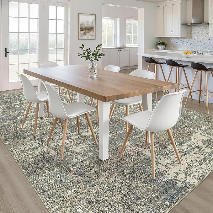 5x7 Area Rugs Living Room: Washable Large Neutral Rug Abstract Soft Modern Stain Resistant Indoor Floor Non-Slip Carpet for Bedroom Nursery Kids Office Playroom Dining Room- Green Brown