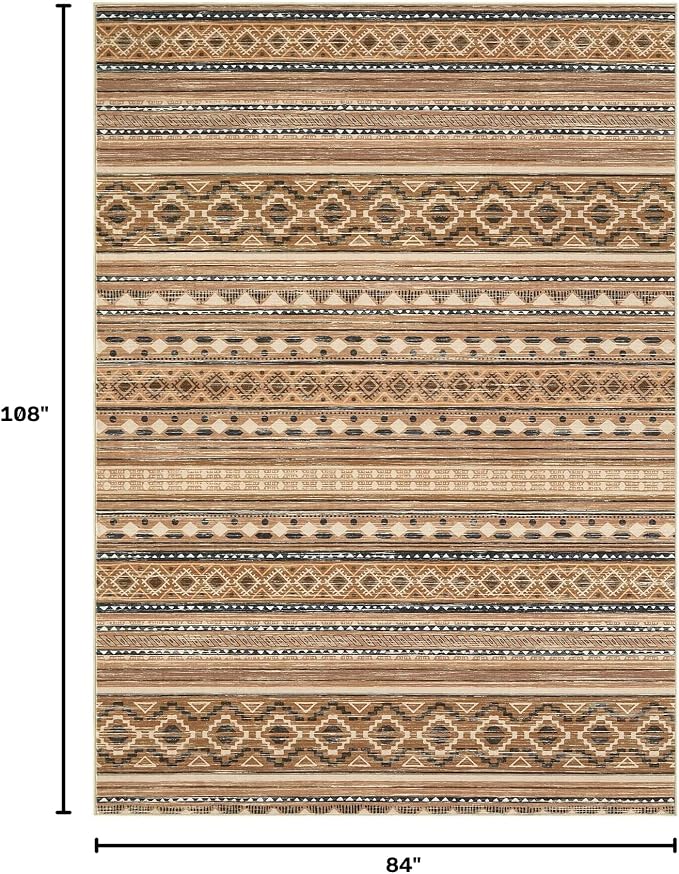cotiled 7x9 Area Rugs Living Room Rug: Washable Boho Rugs with Non Slip Backing Large Soft Indoor Stain Resistant Carpet for Bedroom Farmhouse Dining Room Lightweight Home Decor Brown/Beige
