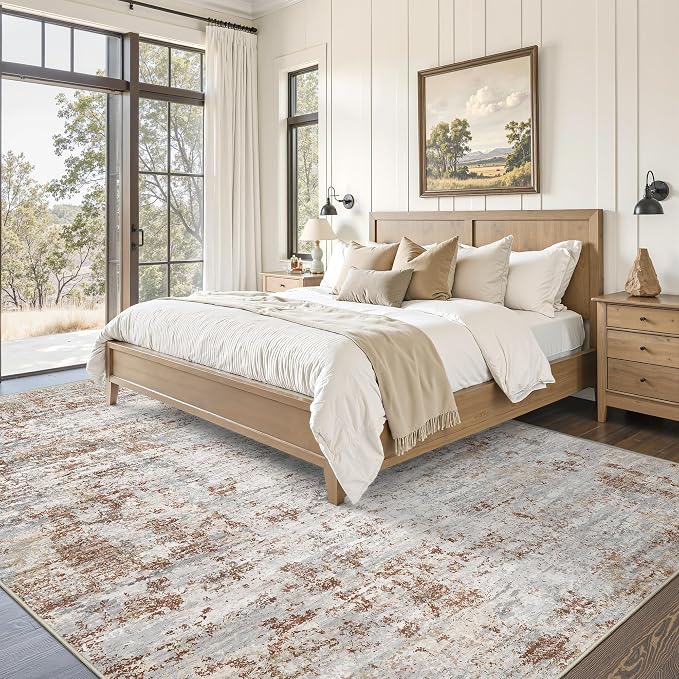 Art&Tuft 6x9 Area Rugs, Anti-Slip Backing Abstract Area Rug 6x9, Stain Resistant 6x9 Rugs for Living Room, Foldable Machine Washable Area Rug(6'x9', Rust)