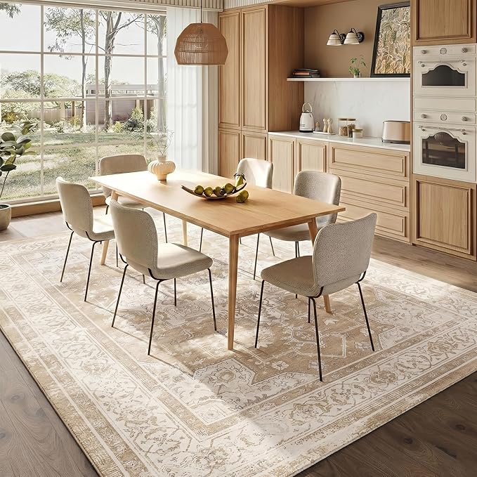 8x10 Area Rug for Living Room-Vintage Farmhouse Boho Floral Neutral Washable Stain Resistant Indoor Carpet for Bedroom Office and Home Decor(Beige&Brown)
