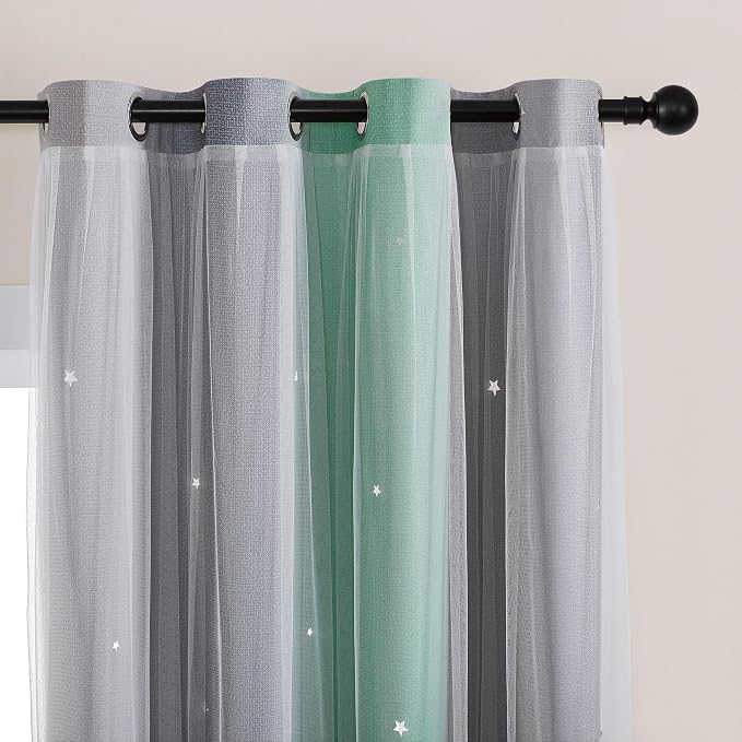 XiDi Blackout Curtains for Bedroom & Kids Room - Rainbow, Unicorn Wall Decals - Green, Grey - 34x84 Inch - 1 Panel