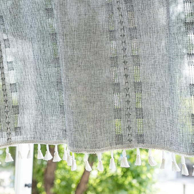 Deeprove Boho Valance Kitchen Short Curtain, Textured Striped Drape Semi Sheer Privacy Tier Embroidered Chic Window Treatment for Cafe Restaurant Closet, W52 x L18 inch Single 1 Panel Coal Grey