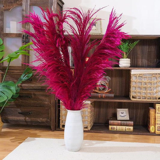 Hot Pink Pampas Grass Tall for Floor Vase Decor,Long Natural Pampas Grass, Large Dried Pompas Floral, Elegant Feather Flowers,Wedding Living Room Decorations (Natural Purple Red, 4pcs 43.3"(110cm))