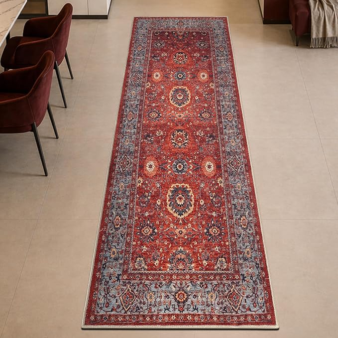 Keen Home Design 30"x144" Rug - Machine Washable Runner with Non-Slip Backing, Ideal for Hallway, Entryway, Kitchen, Laundry Room - Vintage, Easy Clean, Durable, Low Pile Rug - (2'6" x 12')
