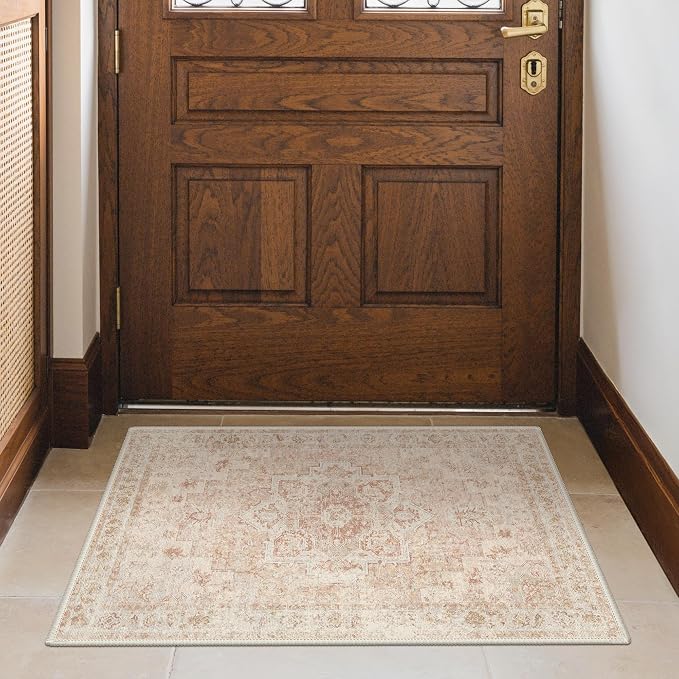 GENIMO Area Rug 2x3 Doormat, Machine Washable Low Pile Rugs, Small Retro Entryway Mat for Entrance, Hallway, Kitchen and Corridor, Light Pink