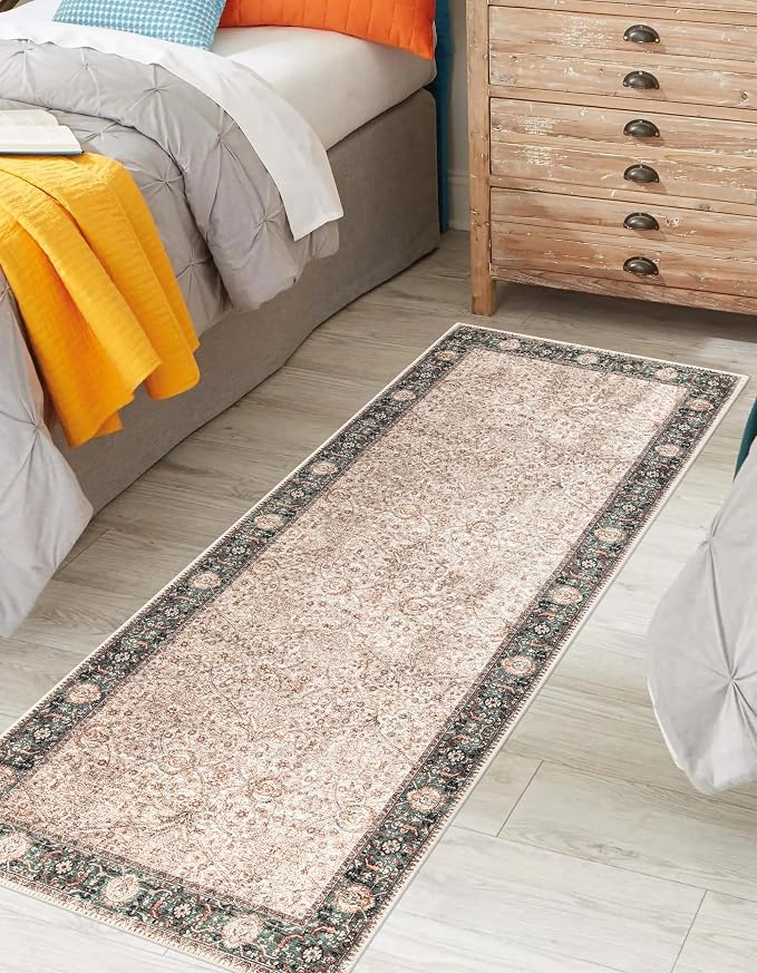 Keen Home Design 30"x120" Rug - Machine Washable Runner Rug with Non-Slip Backing, Ideal for Hallway, Entryway, Kitchen, Laundry Room - Vintage, Easy Clean, Durable, Low Pile - (2'6" x 10')