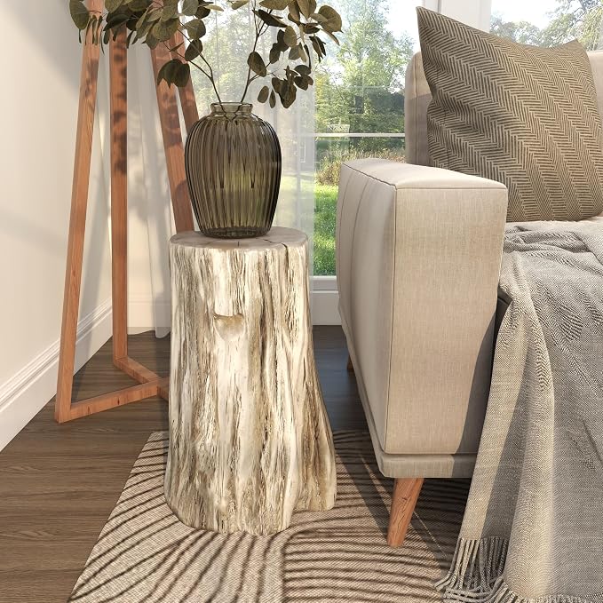 Deco 79 Fiberglass Side End Accent Table Tree Trunk End Table, Side Table 13" x 13" x 19", Silver