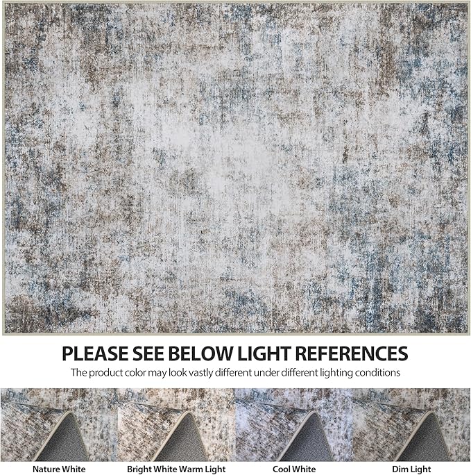 6x9 Area Rugs for Living Room Rug Washable: Abstract Rug for Dining Room Bedroom Carpet Non Slip 6 by 9 Indoor Modern Nursery Home Office White Brown Blue