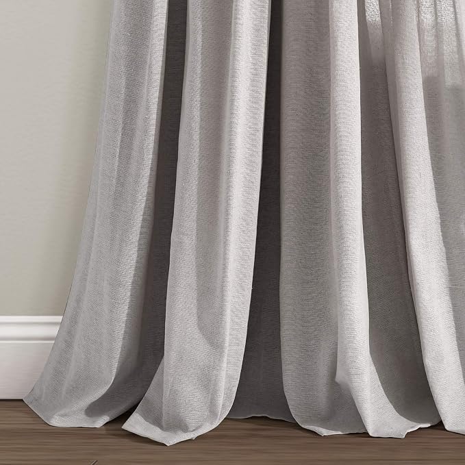 Lush Decor Linen Button Window Curtain Panel, Single, 40" W x 84" L, Grey - Country Curtains - Rustic Decor - Color Block Modern Farmhouse Curtains For Living Room, Bedroom & Dining Room