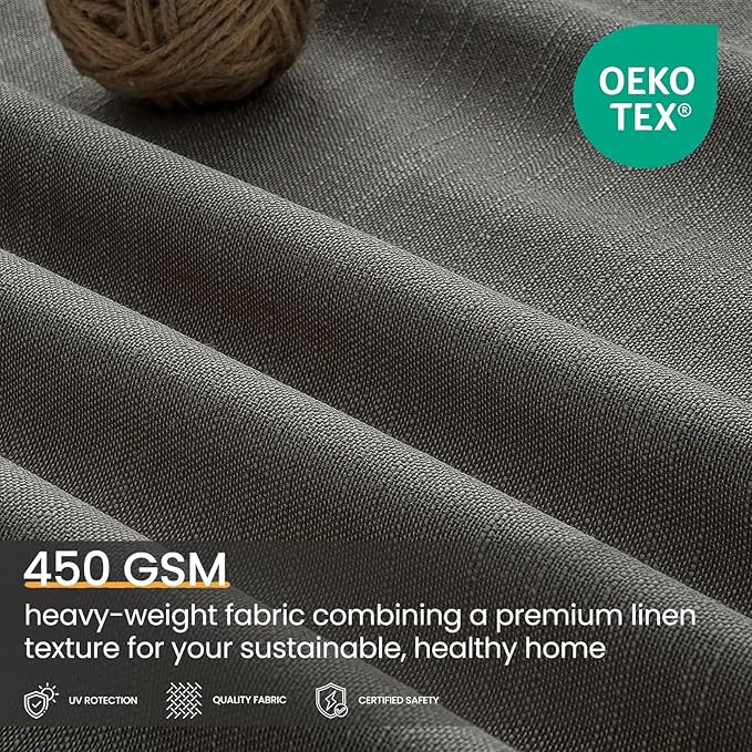 Topfinel Charcoal 90 Inch Long Blackout Bedroom Curtains Back Tab & Rod Pocket, Modern Farmhouse Blend Linen Panels for Track System, Modern Chic Carbon Grey Noise Cancelling Drapes 52" W*90" L