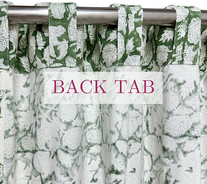 ATOSII 100% Cotton Single Panel Floral Block Print Curtain, Easy Hanging with Rod Pocket & Loop, Living Room, Dining Room, Bedroom Light Filtering Boho Curtains, Set of 1, 60"W X 108"L, Meraki Green