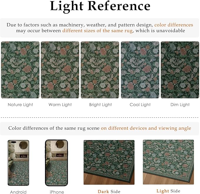 HUGEAR Retro Area Rugs 8x10 Washable Living Room Bedroom Rugs Vintage Floral Throw Carpet Green Stain Resistant Non Slip Low Pile for Home Aesthetic Modern Decor