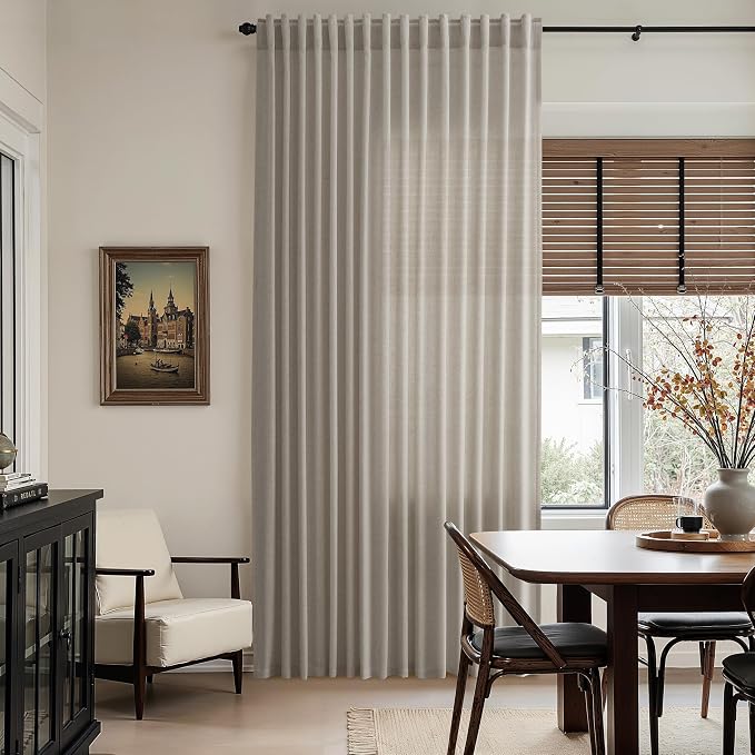Nanspring Grey Beige Curtains 102 Inches Long for Living Room Linen Light Filtering Semi Sheer Curtain Back Tab Simple Modern Neutral Floor to Ceiling Boho Gray Drapes for Bedroom 52x102, 2 Panels