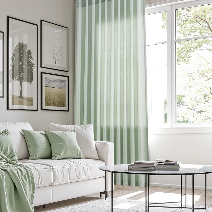 Aersas Aqua Green Linen Curtains 84 Inches Long 2 Panels Set Back Tab Rod Pocket Living Room Curtain Farmhouse Rustic Light Filtering Hook Drapes for Bedroom 52 Inch Width x 84 Inch Length