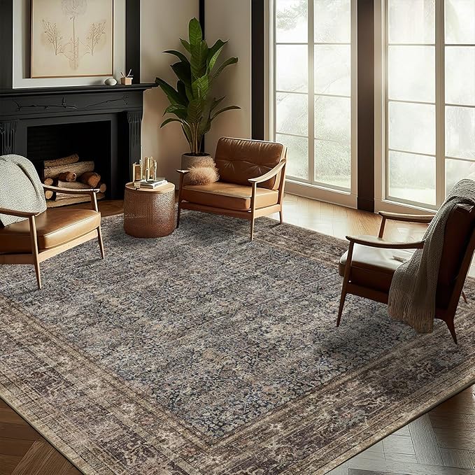 CHAMPLANT Washable Area Rug 10'x14' Boho Design Non-Shedding Easy Care Ideal for High Traffic Areas in Living Room Bedroom Office Coffee Table Kitchen Large Carpet