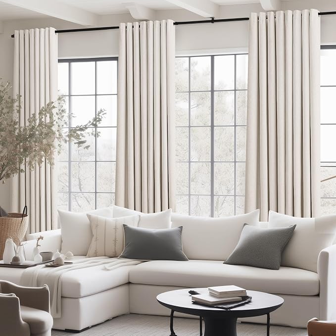 Jowels Cream Linen Blackout Curtains 58 Length 2 Panels Set for Living Room Bedroom, 100% Black Out Thermal Insulated Linen Drapes, Room Darkening Grommet Curtains 58 Inches Long Natural Beige