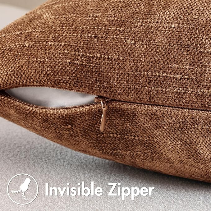 MIULEE Textured Pillow Covers 20x12 Inch Pack of 2,Pecan Brown Soft Thick Solid Lumbar Decorative Chenille Throw Pillows Neutral Farmhouse Cushion Covers Modern Home Decor for Sofa Bedroom Living Room
