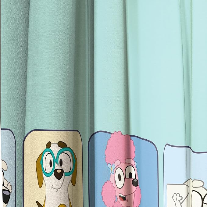 Sunny Side Up Window Curtains for Kids Bedroom 4-Piece Drape Set with 2 Tiebacks, Teal - Bluey, 42" W x 84" L (Pack of 2)