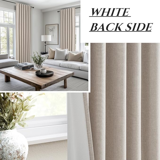 Grey Flax Taupe Short Small Window Room Darkening Curtains 54 Inches Long for Bedroom/Basement, Boho Linen Thermal&Soundproof Blackout Curtain Back Tab Pleated with Hooks Light Tan (50"Wx54L 2 Panels)