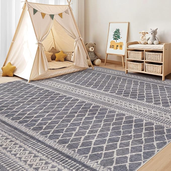 cotiled 10x12 Area Rugs Living Room Rug: Washable Boho Rugs with Non Slip Backing Large Soft Indoor Stain Resistant Carpet for Bedroom Farmhouse Dining Room Lightweight Home Decor Charcoal Grey