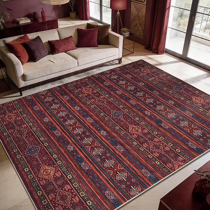Keen Home Design 9x12 Rug - Machine Washable Area Rug with Non-Slip Backing, Ideal for Living Room, Dining Room, Bedroom - Vintage, Easy Clean, Durable, Low Pile Rug - (9' x 12')