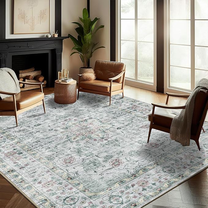 CHAMPLANT Washable Area Rug 10'x14' Boho Design Non-Shedding Easy Care Ideal for High Traffic Areas in Living Room Bedroom Office Coffee Table Kitchen Large Carpet