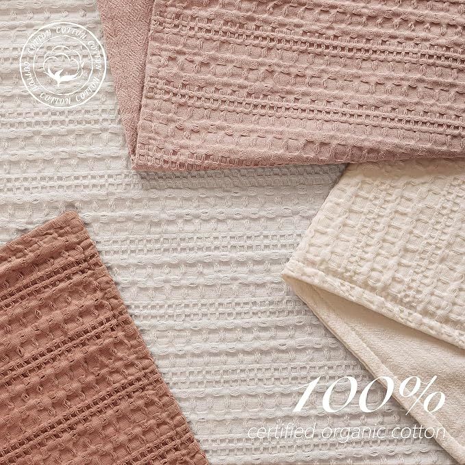 Foindtower Set of 2 Decorative Cotton Waffle Weave Throw Pillow Covers Euro Shams Cushion Covers Accent European Pillowcase for Bed Couch Sofa Bedroom Living Room Home Decor 20×20 Inch Coral Pink