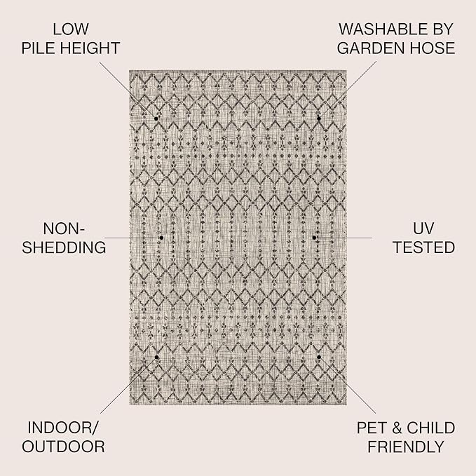 JONATHAN Y Moroccan Geometric Indoor Outdoor Area Rug 3X5 Light Gray/Black, Ourika Textured Weave for Backyard, Patio, Porch, Easy-Cleaning, High Traffic, Pet-Friendly, Non-Shedding (SMB108E-3)
