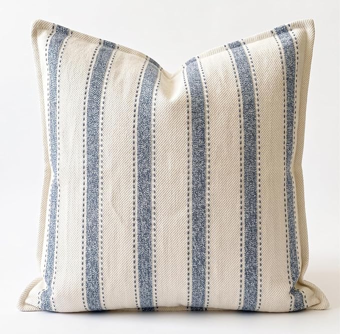 SanVia Cotton Throw Pillow Covers 20x20 – Handwoven Jacquard Texture, Fade-Resistant, No Pilling – Hidden Zipper, Decorative Cushion Cover for Sofa, Couch, Bed – Insert Not Included (Striped, White)