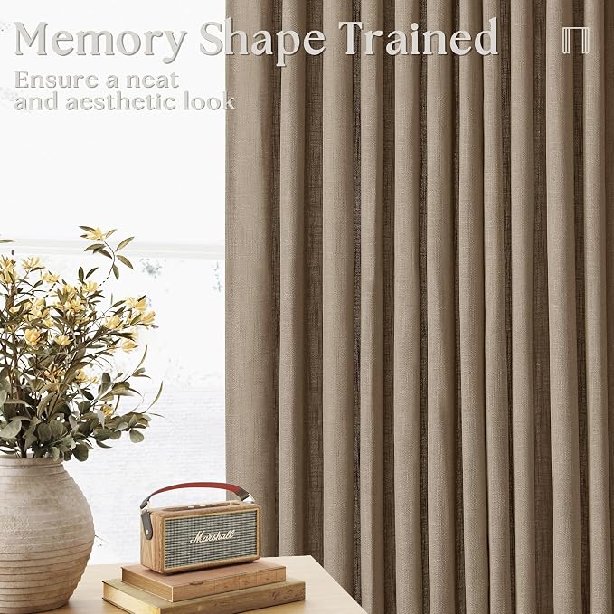 Pinch Pleated Linen Curtains 94 Inches Long for Living Room 2 Panel Set Light Filtering Pinch Pleat Hooks Rings Back Tab Neutral Boho Farmhouse 94 Inch Drapes for Bedroom Window Light Brown Latte