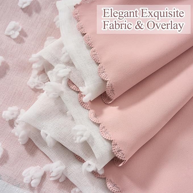 Cute Pink Blackout Curtain for Girls Room 63 Inches Long 1 Panel Thermal Insulated Double Layer Curtains Pom Pom Overlay Boho Light Blush Darkening Nursery Curtains & Drapes 63 Inch Length