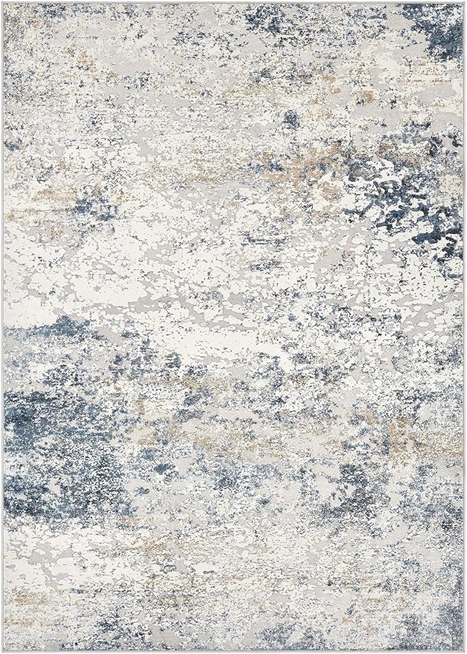 DMOYEST Area Rug Living Room Rugs - 7x9 Large Soft Indoor Neutral Modern Abstract Low Pile Washable Rug Carpet for Bedroom Dining Room Farmhouse Home Office - Beige Blue