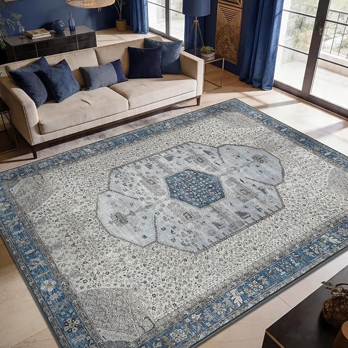 Keen Home Design 10x14 Rug - Machine Washable Area Rug with Non-Slip Backing, Ideal for Living Room, Dining Room, Bedroom - Vintage, Easy Clean, Durable, Low Pile Rug - (9'7" x 14')