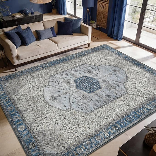 Keen Home Design 10x14 Rug - Machine Washable Area Rug with Non-Slip Backing, Ideal for Living Room, Dining Room, Bedroom - Vintage, Easy Clean, Durable, Low Pile Rug - (9'7" x 14')