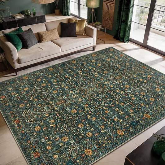 Keen Home Design 10x14 Rug - Machine Washable Area Rug with Non-Slip Backing, Ideal for Living Room, Dining Room, Bedroom - Vintage, Easy Clean, Durable, Low Pile Rug - (9'7" x 14')