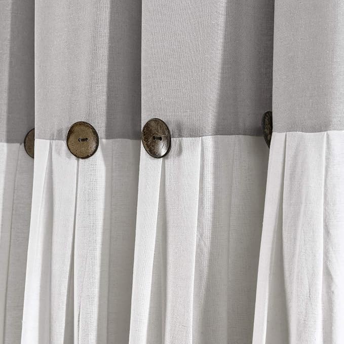 Lush Decor Linen Button Window Curtain Panel, Single, 40" W x 108" L, Gray & Off White - Country Curtains - Rustic Decor - Color Block Modern Farmhouse Curtains For Living Room, Bedroom & Dining Room