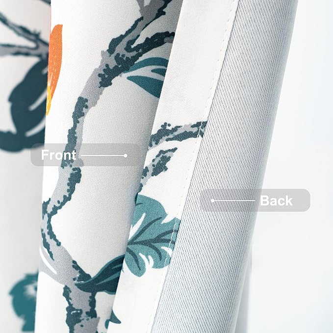 DriftAway Ada Floral Botanical Print Flower Leaf Lined Thermal Insulated Room Darkening Blackout Window Curtains 2 Layers Set of 2 Panels Each 52 Inch by 102 Inch Ivory Orange Teal
