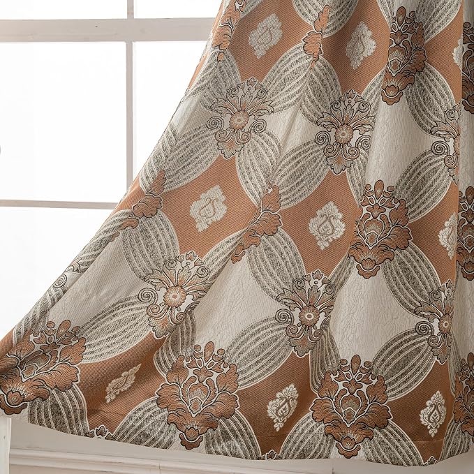 Petrichor Elegant Curtains with Gold Silver Threads 2 Panels Set - Luxury Window Treatment Attached Valance, Sheer Backing, and 2 Tie Backs for Bedroom and Living Room, 54x95 inches, Brown