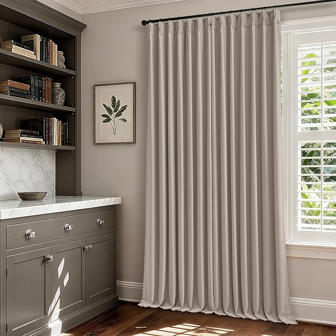 100% Blackout Linen 126 Inch Curtains 2 Panel Set for Bedroom Modern Pinch Pleated Linen Burlywood Birch Insulated Heavy Curtain 40 x 126 Inches Length Sliding Glass Door Room Darkening Drapes