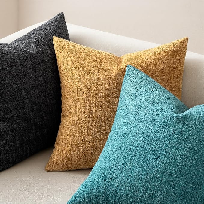 MIULEE Decorative Throw Pillow Covers 24x24 Pack of 2 Teal Blue Spring Couch Pillow Covers Soft Cozy Textured Chenille Pillowcases for Home Decor Sofa Living Room Cushion Bedroom