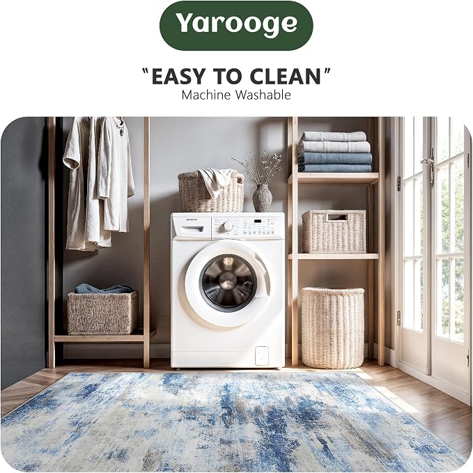 Washable Rug 6x9, Abstract Morden Soft Area Rug, Non-Slip Low Pile Rugs for Living Room, Bedroom, Dining Room, Home, Office (Rust Blue/Brown)