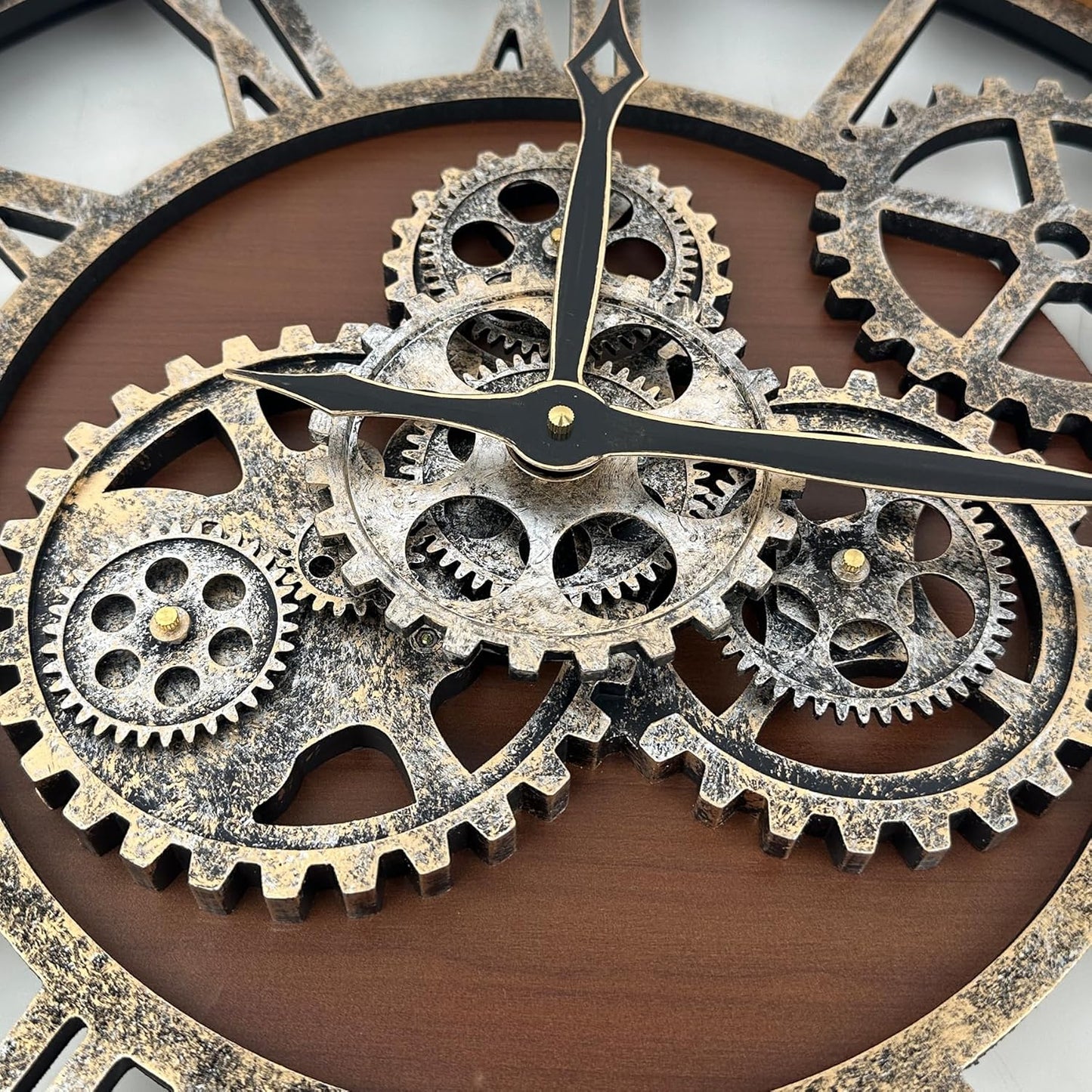 The B-Style Large Wall Clock 24 inch Moving Gear Wall Clock Oversized Vintage Farmhouse Wall Clocks for Living Room Decor Rustic Industrial Wood Clock (Black walunt Wood and Bronze)