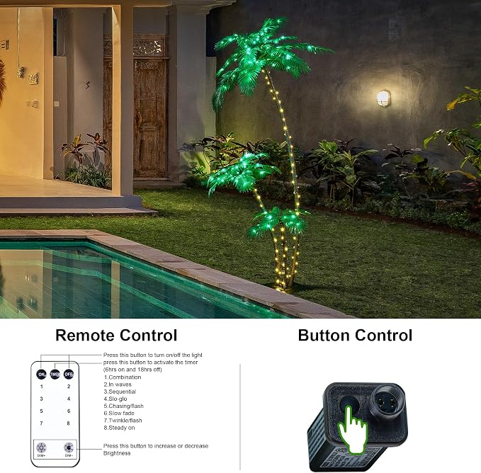 LIGHTSHARE Lighted 7FT Gorgeous Palm Tree 3Trunks Artificial Palm Tree 218LED Lights for Office Decoration Indoor Outdoor Tiki Bar Christmas Patio Pool- Electric