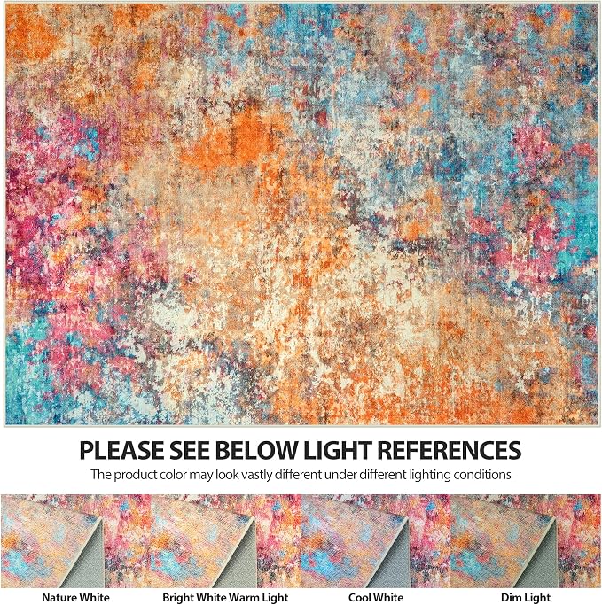8x10 Area Rugs for Living Room Rug Washable: Abstract Large Rug for Dining Room Bedroom Carpet Non Slip 8 by 10 Indoor Modern Nursery Home Office Colorful