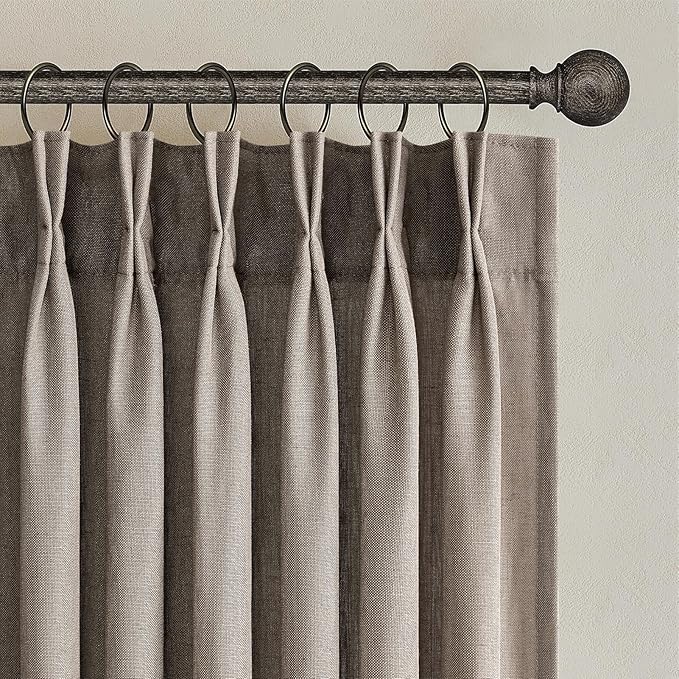 Topfinel Dark Flax Pinch Pleated Linen Curtains 105 Inch Length 2 Panels for Living Room Bedroom Semi Sheer Window Curtain Boho Neutral Back Tab Pinch Pleat Drape with Hooks 105 Inches Long