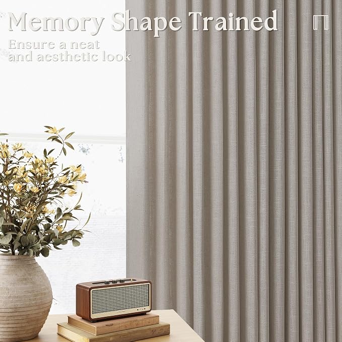 60 Inch Width Curtains 92 Inches Long Linen Pinch Pleated Curtains for Living Room Bedroom Burlywood Birch Semi Sheer Back Tab Hooks Rings Extra Wide Pinch Pleat Drapes for Patio Glass Door 1 Panel