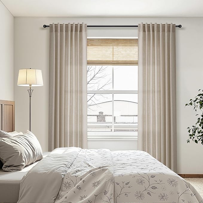 Aersas Cobblestone Linen Curtains 96 Inches Length for Living Room Flax Texture Wave Fabric Semi Sheer with Rod Pocket Back Tab for Bedroom Balcony Light Filtering Neutral Home Decor 52x96