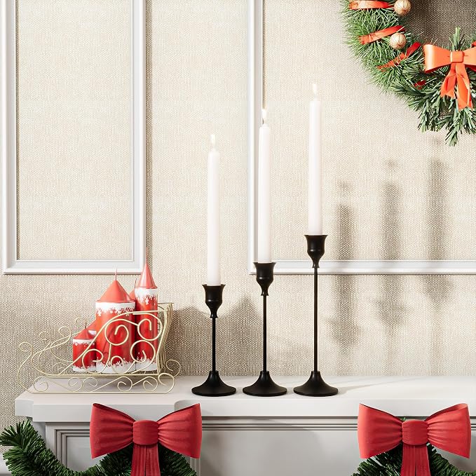 NLBTW Black Candlestick Holders Taper Candle Holders, Set of 3 Vintage Candle Sticks Holder Decor Used as Fireplace Mantel or Table Centerpieces for Wedding, Dinning, Party