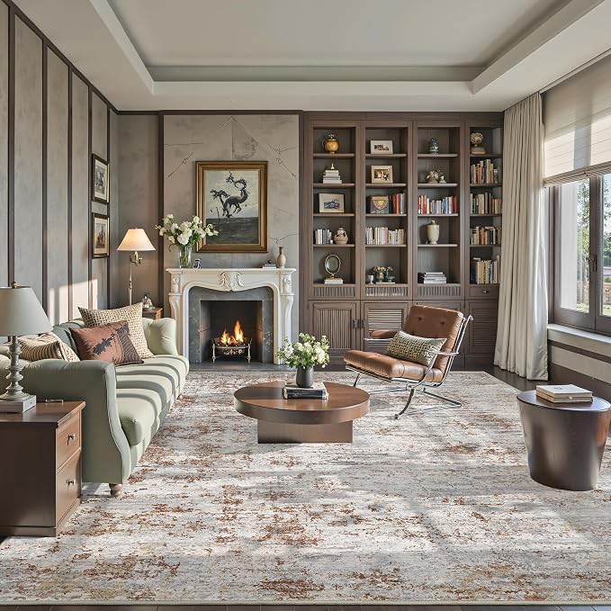 Art&Tuft 9x12 Area Rugs, Stain Resistant Abstract Area Rugs 9x12 Living Room, Foldable Large Washable Area Rug(9'x12', Rust)